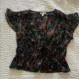 Abound Black Floral Sheer Blouse